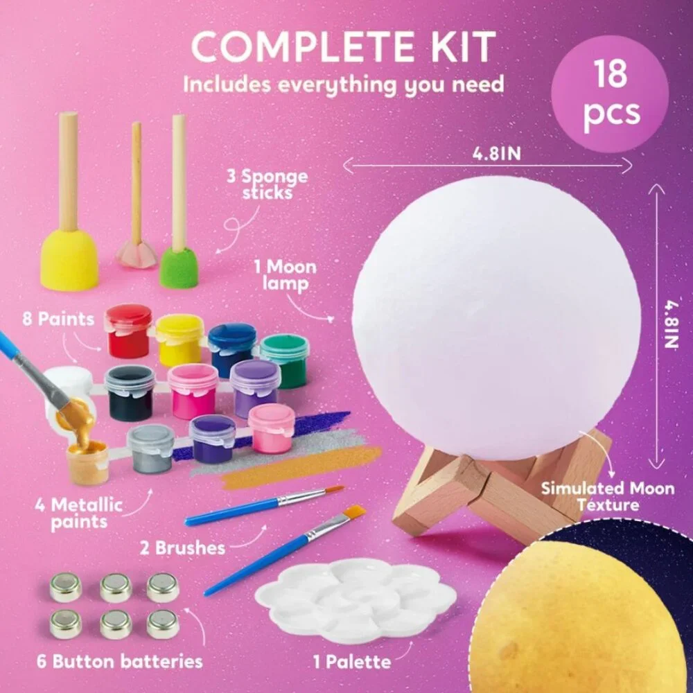 Moon Lamp Night Light Kit Paint it Yourself Craft Kits Activity Project Decor ST